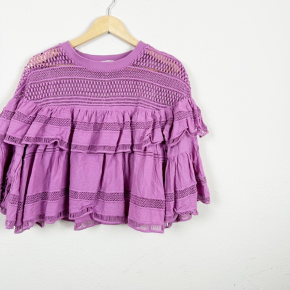 Sea New York Ruffle Baja Lace Cropped Purple Top Size 10 - Picture 3 of 7
